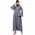 Casual A-line abaya with bell sleeves- Grey